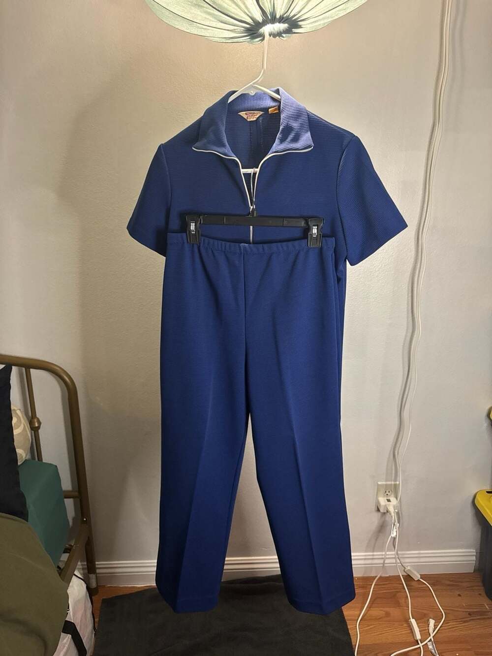 Vintage Fritzi of California Blue Knit 2‎ Piece Pant Set Tunic Mod Retro Size 14